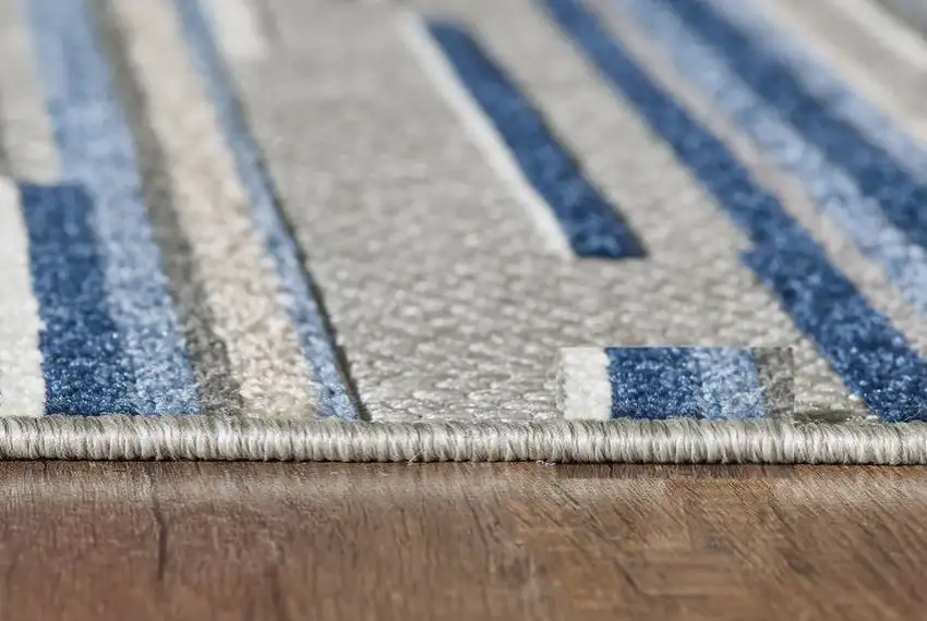 Blue Abstract Striped Indoor Outdoor Area Rug Photo 9