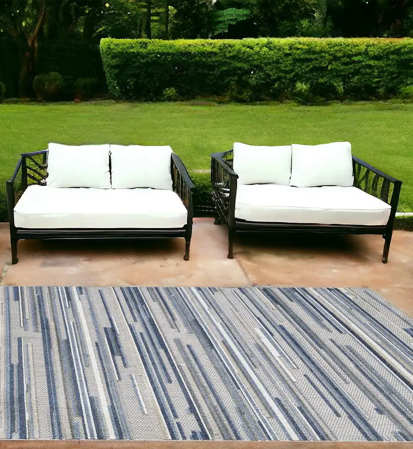 Blue Abstract Stain Resistant Indoor Outdoor Area Rug Photo 1