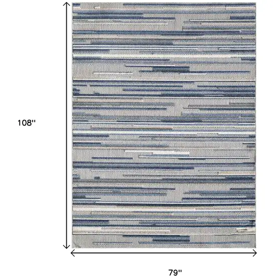 Blue And Gray Abstract Stripe Indoor Outdoor Area Rug Photo 8