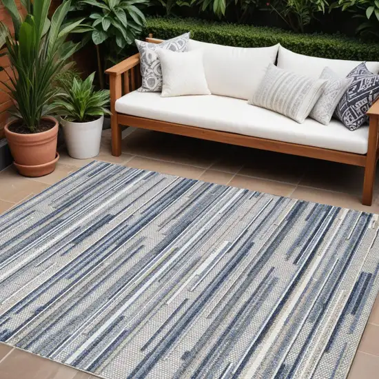 Blue Abstract Stain Resistant Indoor Outdoor Area Rug Photo 1