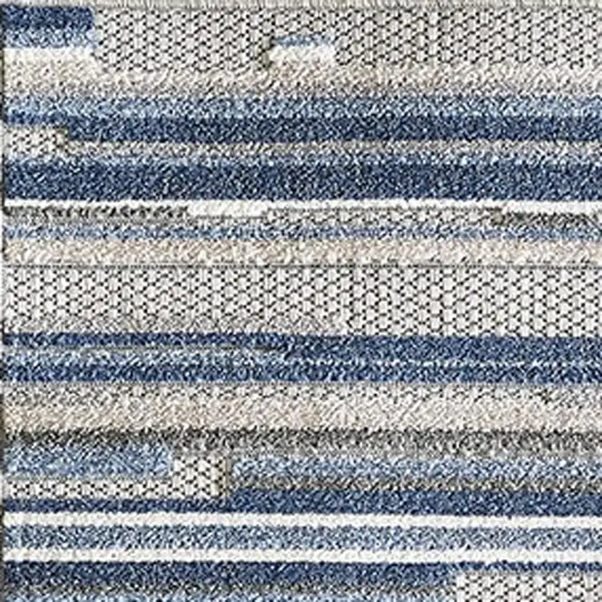 Blue Gray And Ivory Striped Indoor Outdoor Area Rug Photo 8