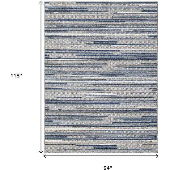 Blue Gray And Ivory Striped Indoor Outdoor Area Rug Photo 3