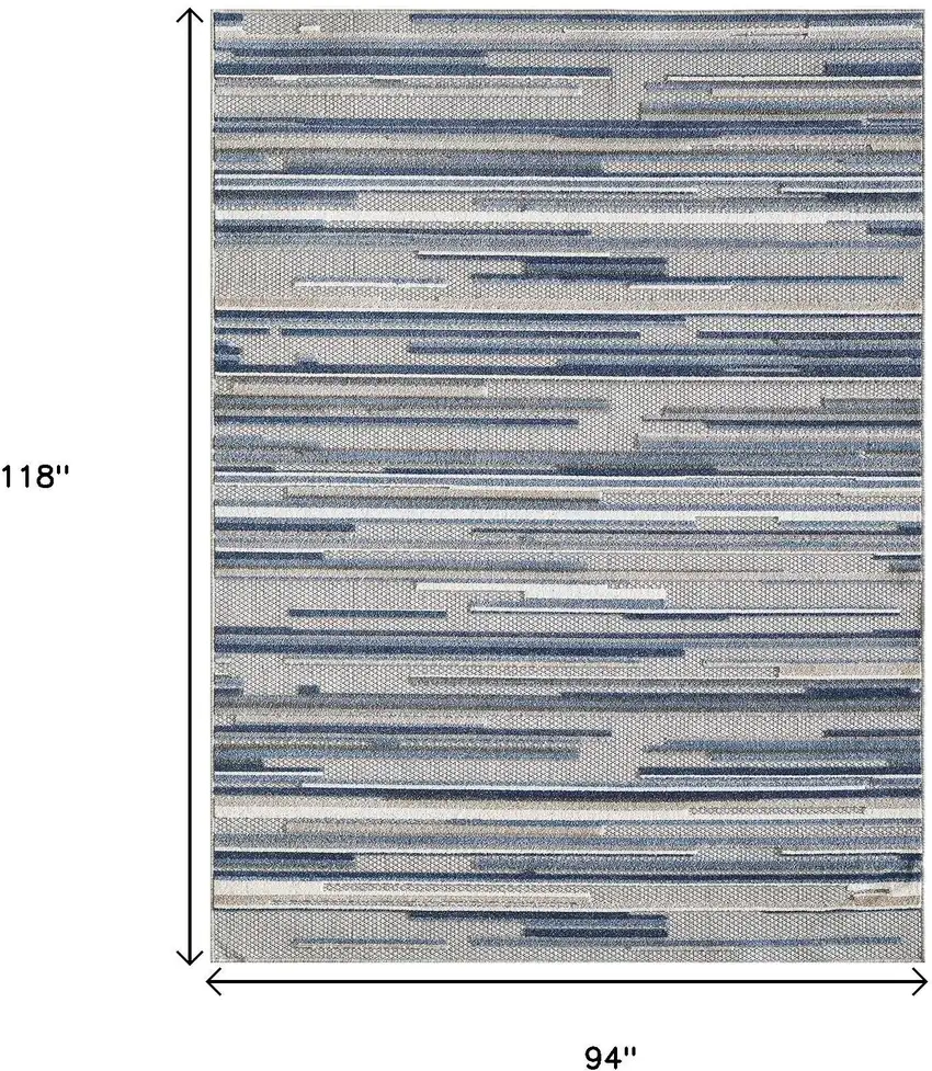 Blue Gray And Ivory Striped Indoor Outdoor Area Rug Photo 3