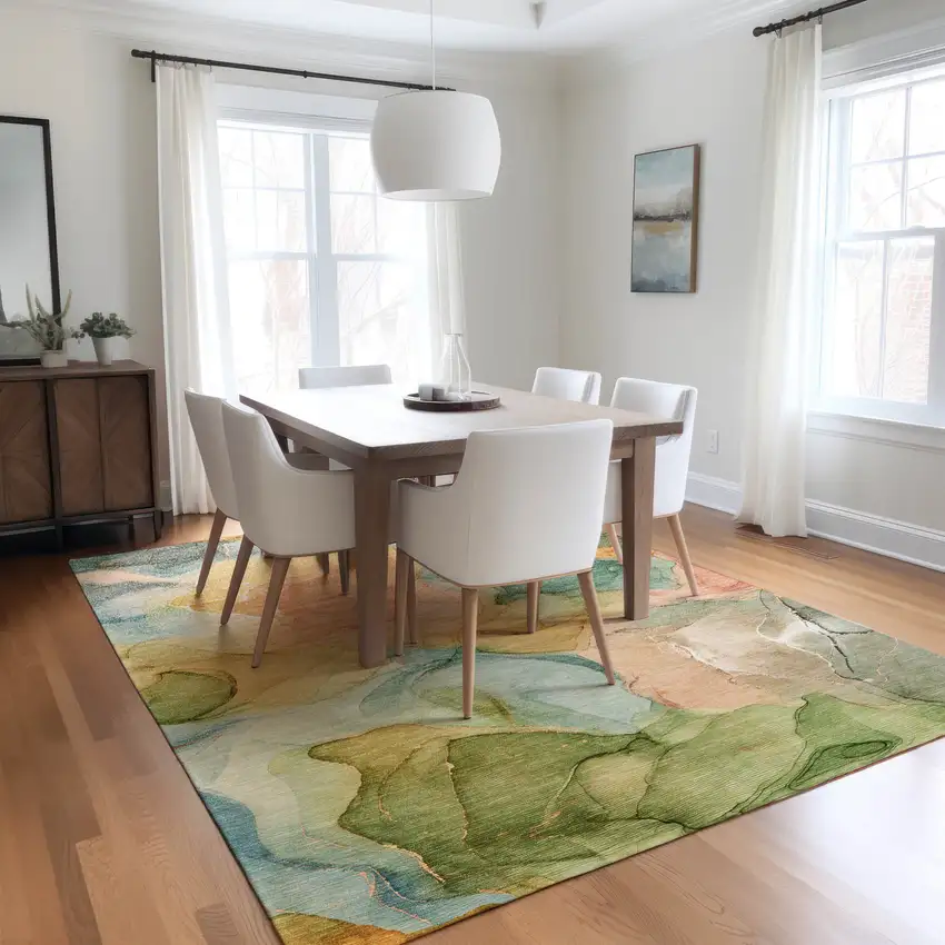 Blue Abstract Washable Non Skid Indoor Outdoor Area Rug Photo 9