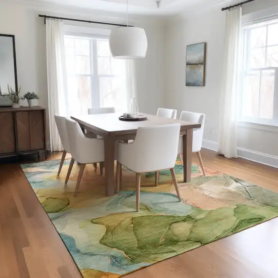 Blue Abstract Washable Non Skid Indoor Outdoor Area Rug Photo 9