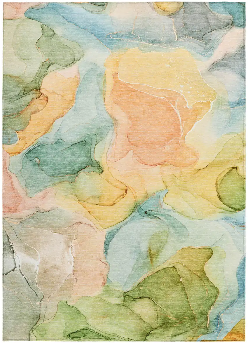 Blue Abstract Washable Non Skid Indoor Outdoor Area Rug Photo 4