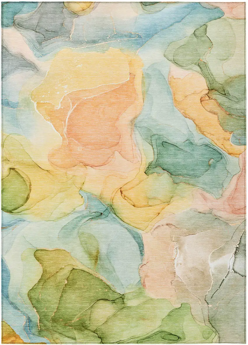 Blue Abstract Washable Non Skid Indoor Outdoor Area Rug Photo 2
