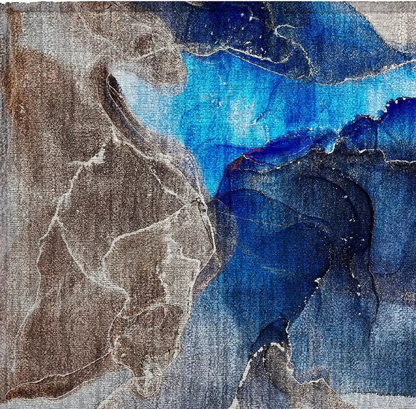 Blue Abstract Washable Non Skid Indoor Outdoor Area Rug Photo 7