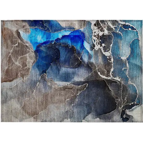 Blue Abstract Washable Non Skid Indoor Outdoor Area Rug Photo 2