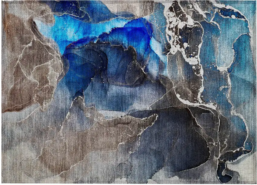 Blue Abstract Washable Non Skid Indoor Outdoor Area Rug Photo 2