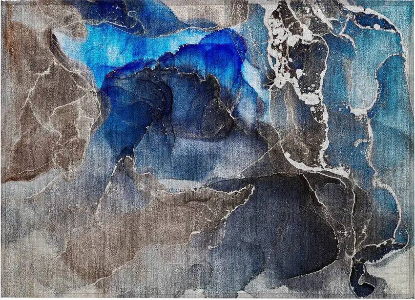 Blue Abstract Washable Non Skid Indoor Outdoor Area Rug Photo 2