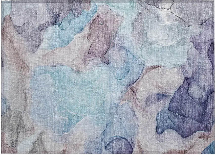 Blue Abstract Washable Non Skid Indoor Outdoor Area Rug Photo 2