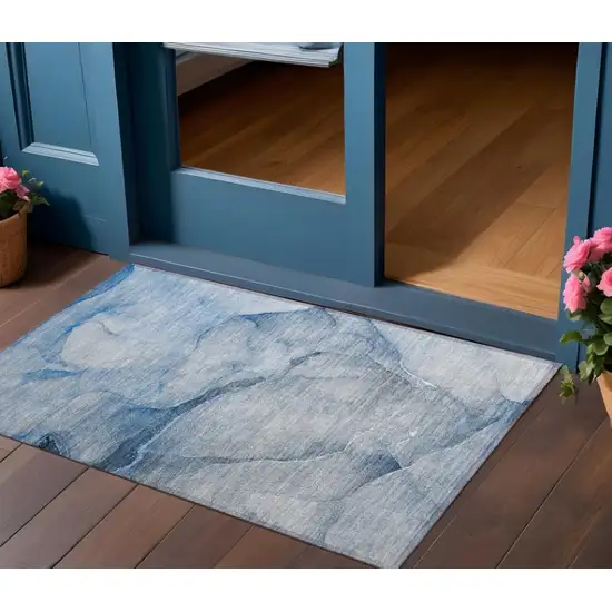 Blue Abstract Washable Non Skid Indoor Outdoor Area Rug Photo 1