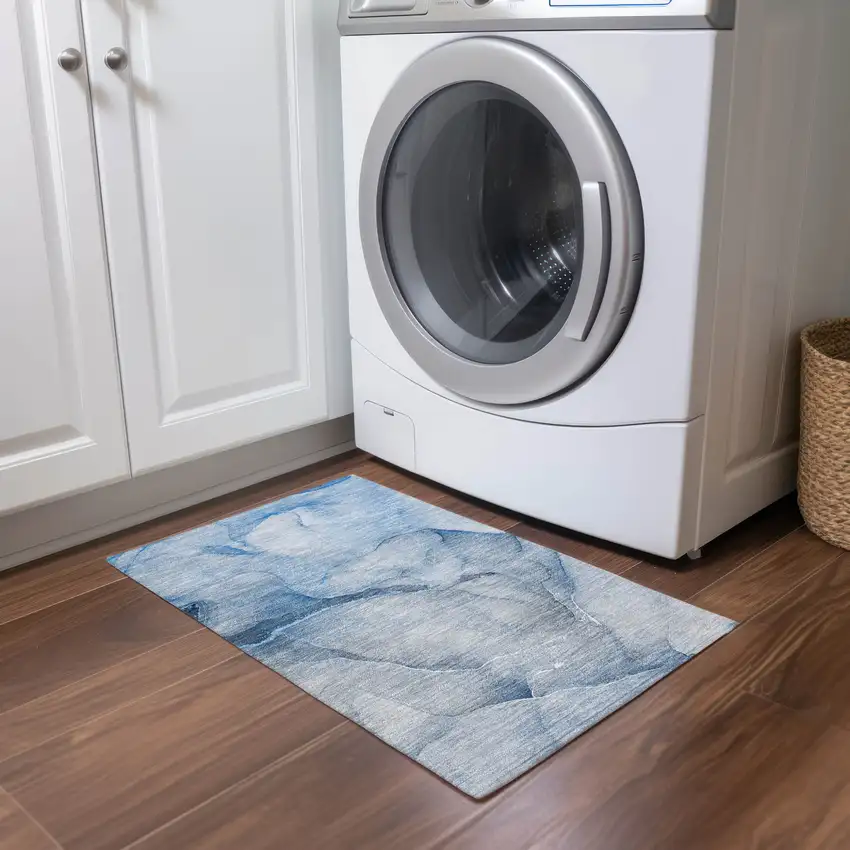 Blue Abstract Washable Non Skid Indoor Outdoor Area Rug Photo 7