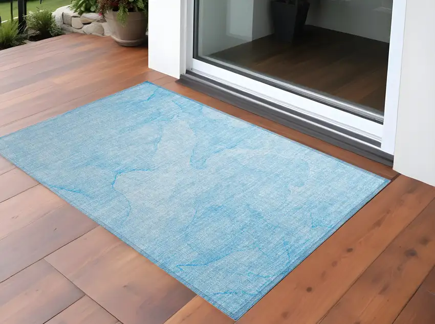 Blue Abstract Washable Non Skid Indoor Outdoor Area Rug Photo 1