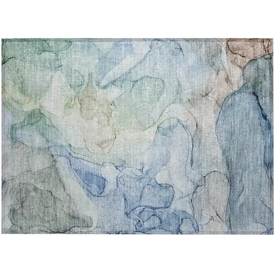 Blue Abstract Washable Non Skid Indoor Outdoor Area Rug Photo 2