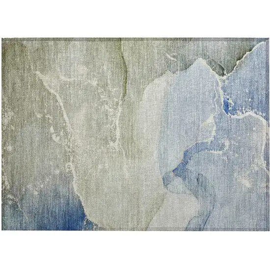 Blue Abstract Washable Non Skid Indoor Outdoor Area Rug Photo 1