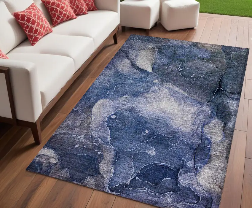 Blue Abstract Washable Non Skid Indoor Outdoor Area Rug Photo 1