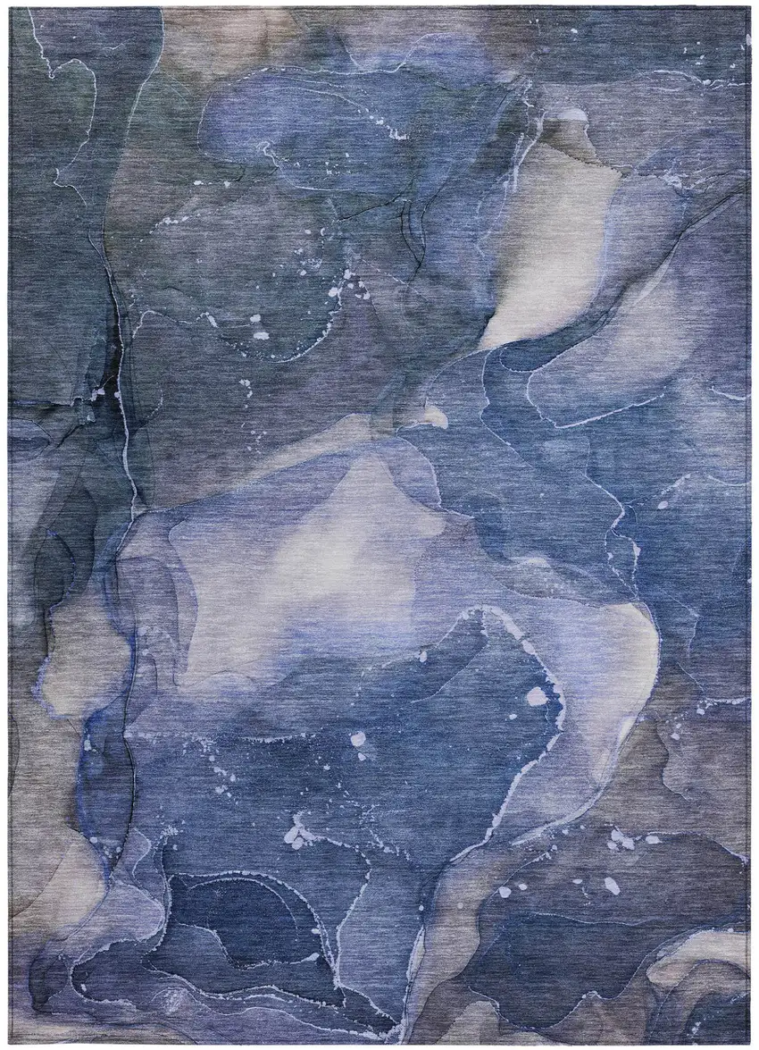 Blue Abstract Washable Non Skid Indoor Outdoor Area Rug Photo 4