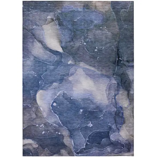 Blue Abstract Washable Non Skid Indoor Outdoor Area Rug Photo 2