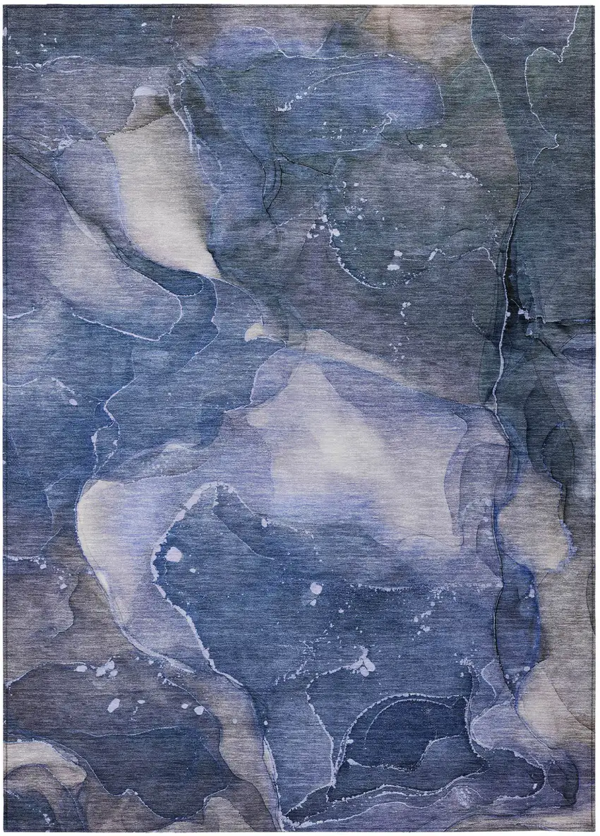 Blue Abstract Washable Non Skid Indoor Outdoor Area Rug Photo 2