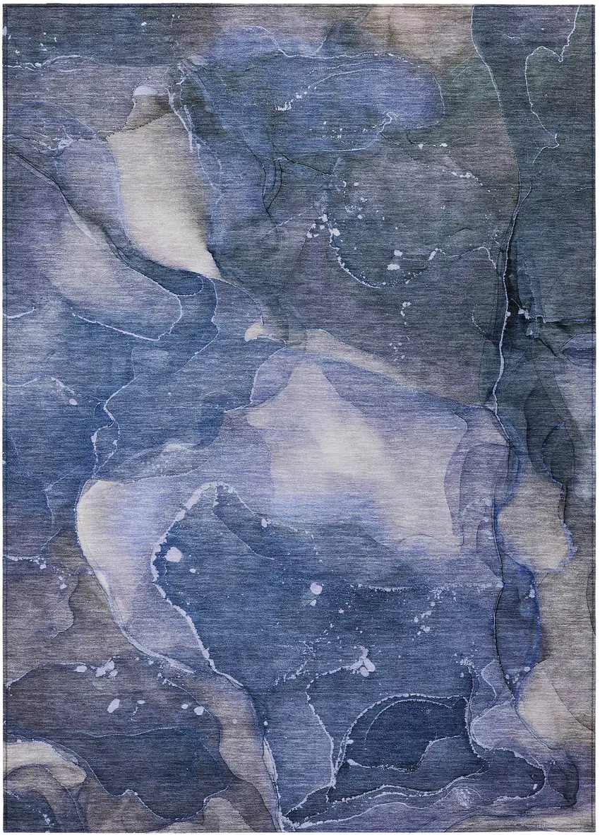 Blue Abstract Washable Non Skid Indoor Outdoor Area Rug Photo 2