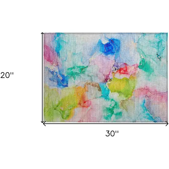 Blue Abstract Washable Non Skid Indoor Outdoor Area Rug Photo 3