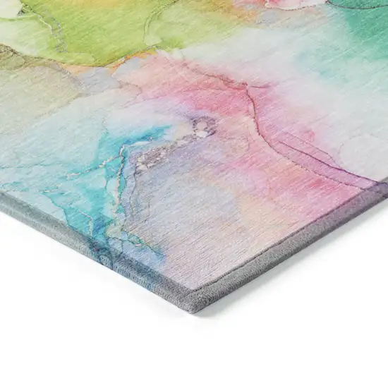 Blue Pink and Green Abstract Washable Indoor Outdoor Area Rug Photo 4