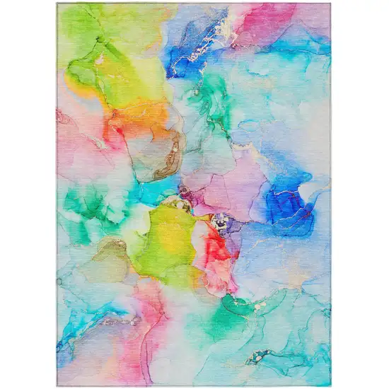 Blue Pink and Green Abstract Washable Indoor Outdoor Area Rug Photo 2