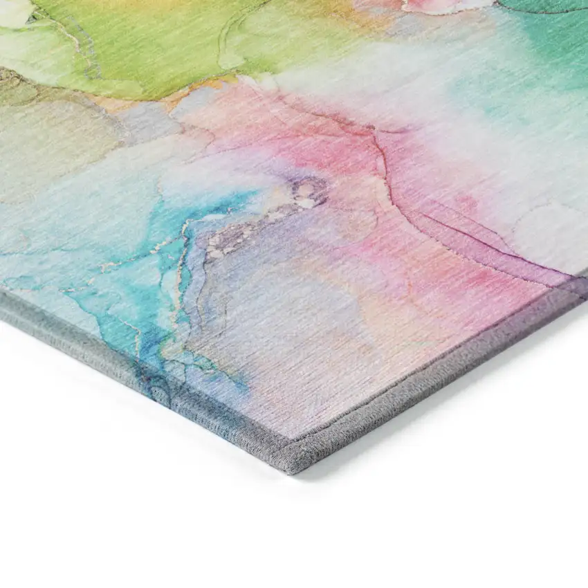 Blue Pink and Green Abstract Washable Indoor Outdoor Area Rug Photo 5