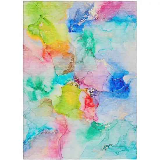 Blue Pink and Green Abstract Washable Indoor Outdoor Area Rug Photo 1