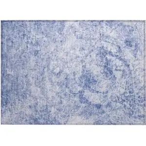 Photo of Blue Abstract Washable Non Skid Indoor Outdoor Area Rug