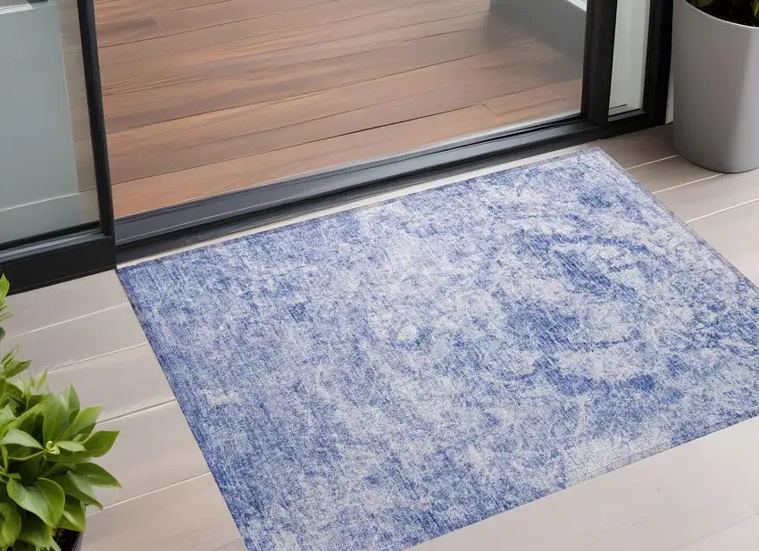 Blue Abstract Washable Non Skid Indoor Outdoor Area Rug Photo 1