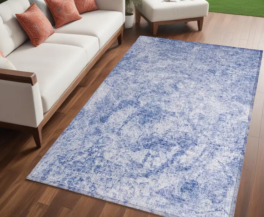Blue Abstract Washable Non Skid Indoor Outdoor Area Rug Photo 1