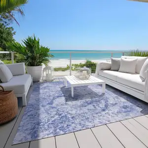 Photo of Blue Abstract Washable Non Skid Indoor Outdoor Area Rug