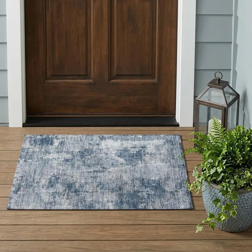 Blue Abstract Washable Non Skid Indoor Outdoor Area Rug Photo 1