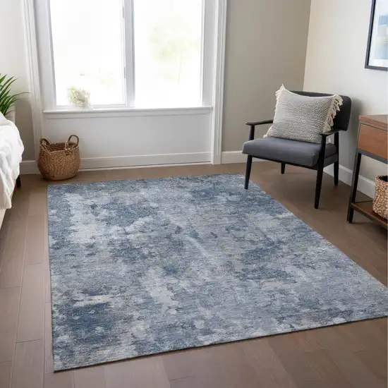 Blue Abstract Washable Non Skid Indoor Outdoor Area Rug Photo 9