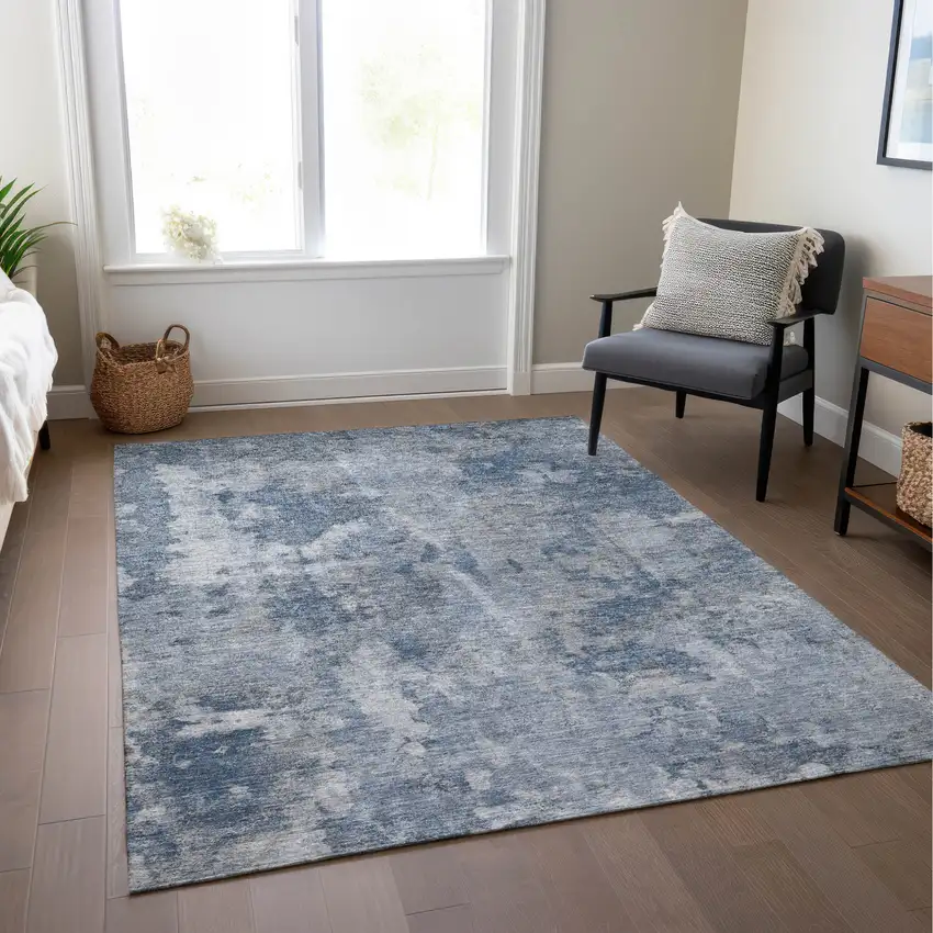 Blue Abstract Washable Non Skid Indoor Outdoor Area Rug Photo 9
