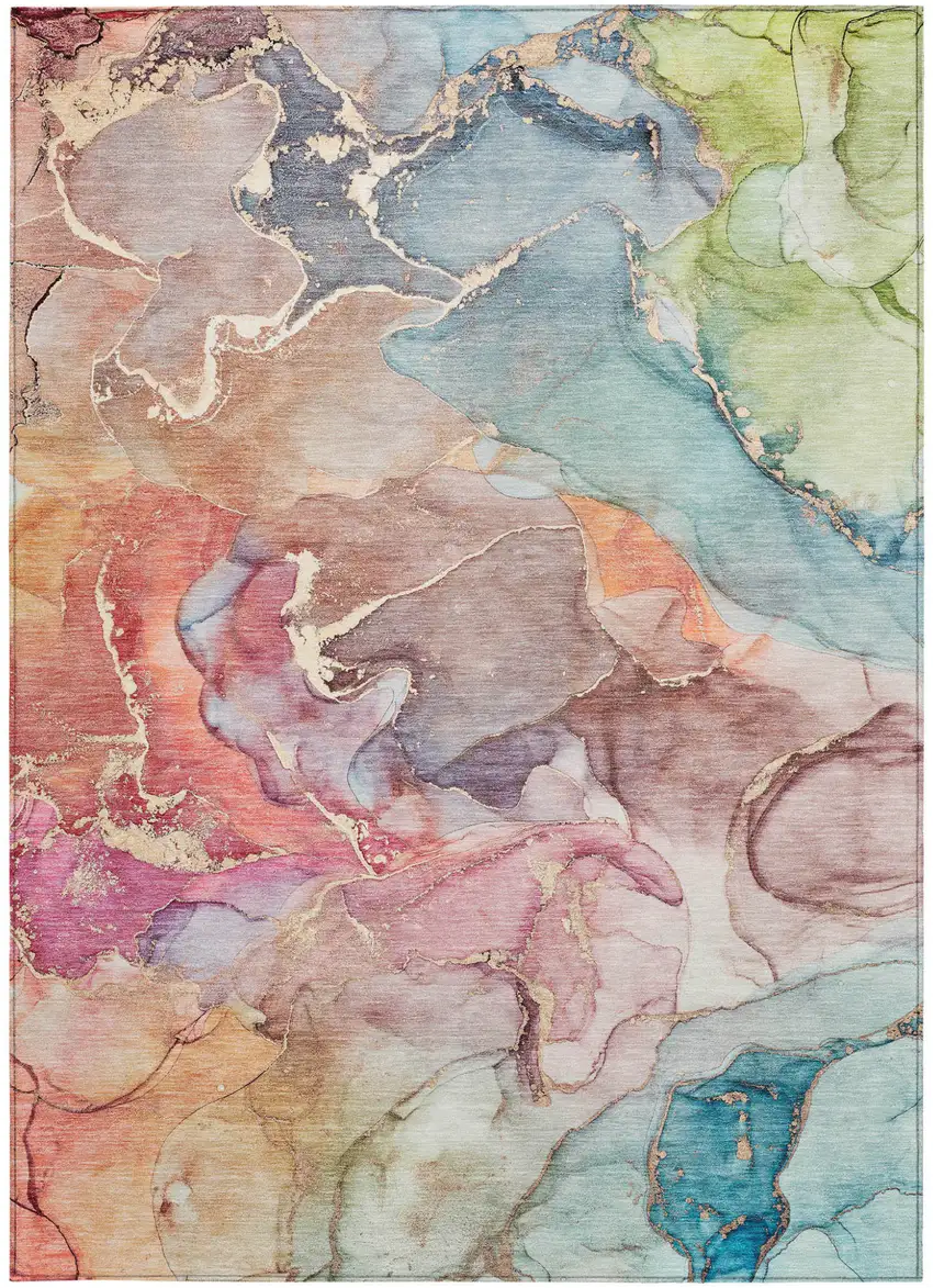 Blue Abstract Washable Non Skid Indoor Outdoor Area Rug Photo 4