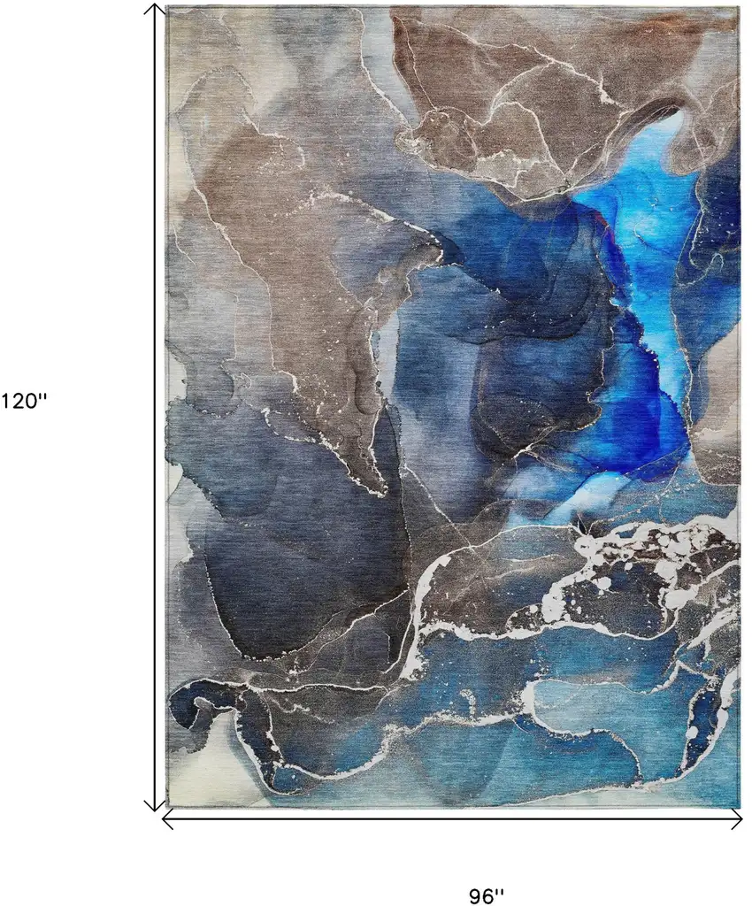 Blue Abstract Washable Non Skid Indoor Outdoor Area Rug Photo 3