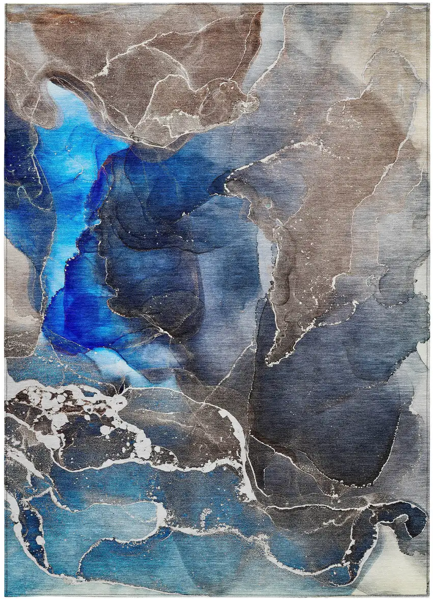 Blue Abstract Washable Non Skid Indoor Outdoor Area Rug Photo 4