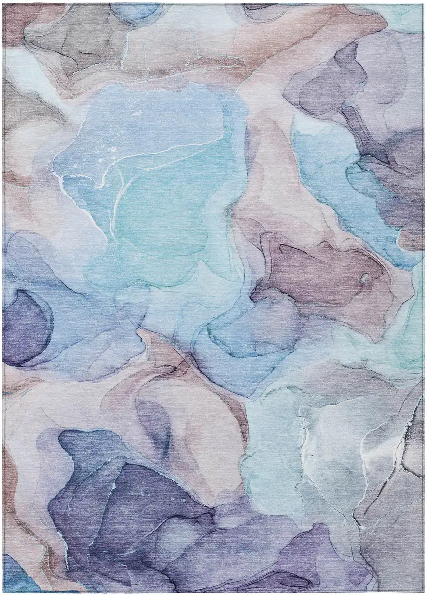 Blue Abstract Washable Non Skid Indoor Outdoor Area Rug Photo 2