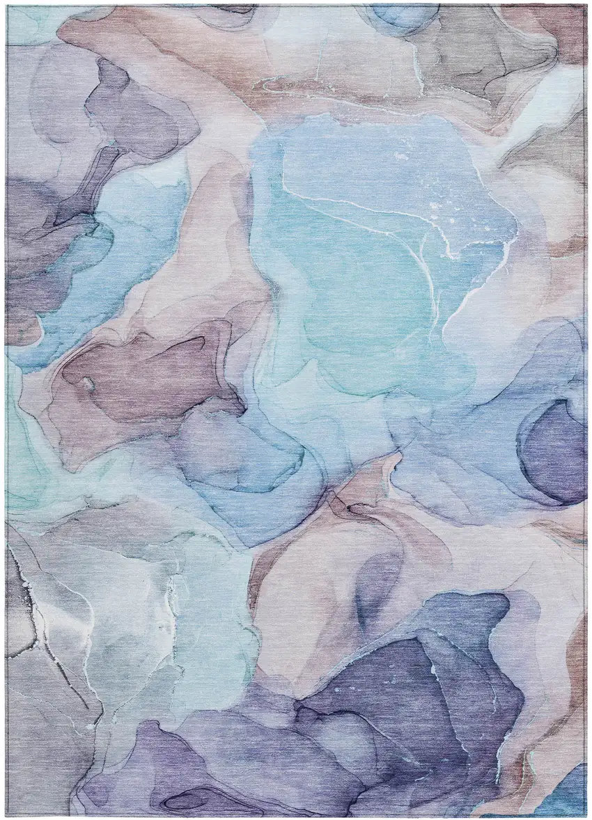 Blue Abstract Washable Non Skid Indoor Outdoor Area Rug Photo 4