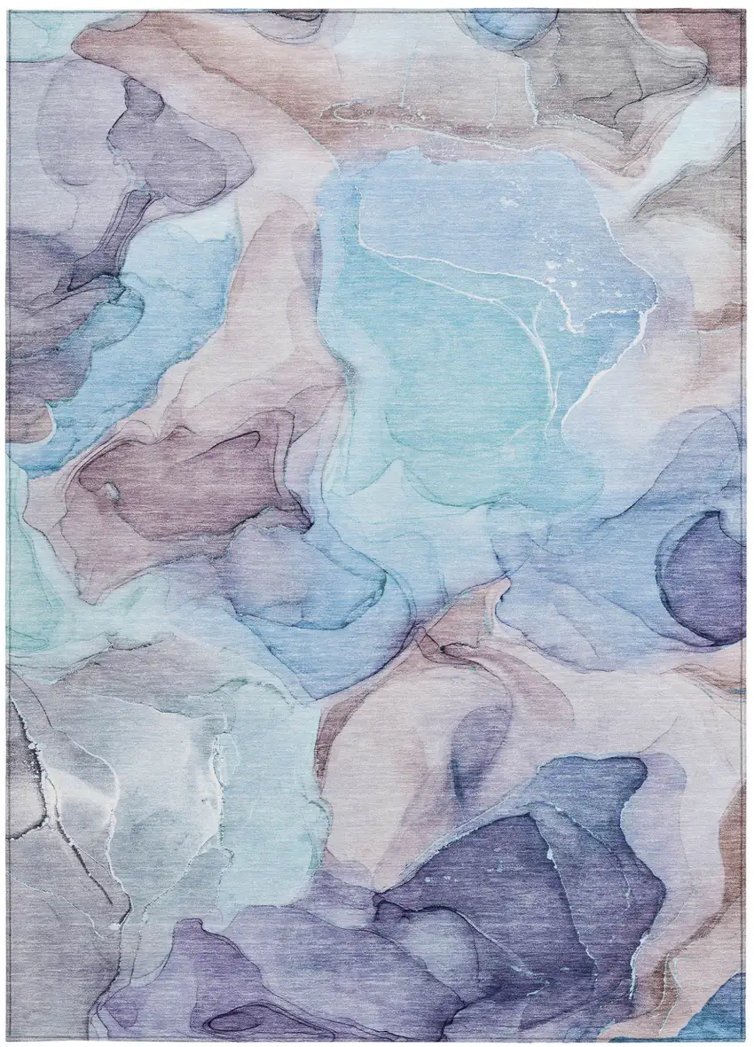 Blue Abstract Washable Non Skid Indoor Outdoor Area Rug Photo 4
