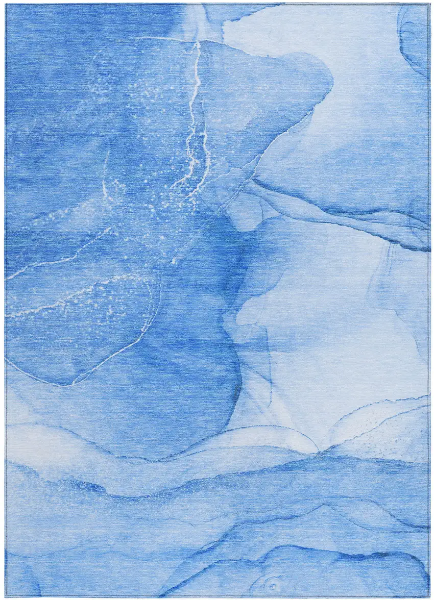 Blue Abstract Washable Non Skid Indoor Outdoor Area Rug Photo 5