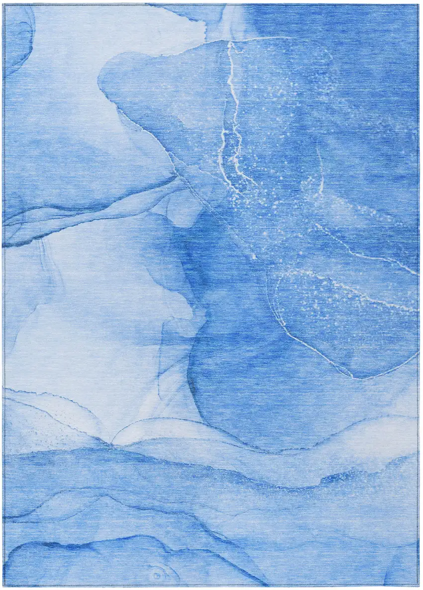 Blue Abstract Washable Non Skid Indoor Outdoor Area Rug Photo 2
