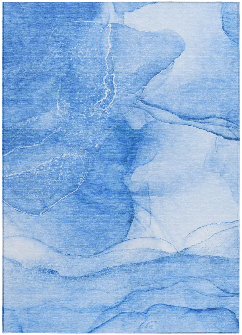 Blue Abstract Washable Non Skid Indoor Outdoor Area Rug Photo 5