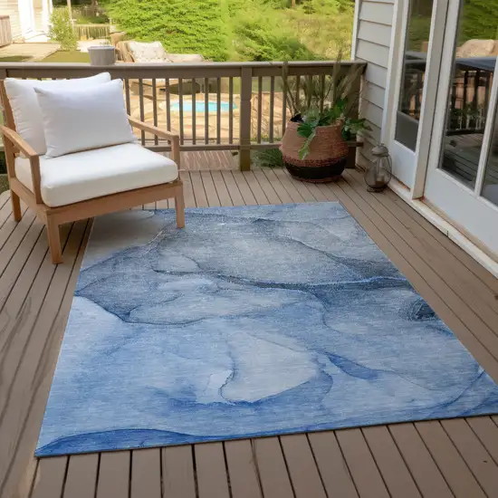 Blue Abstract Washable Non Skid Indoor Outdoor Area Rug Photo 8