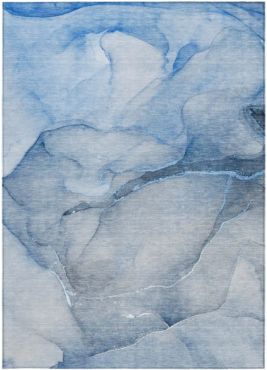 Blue Abstract Washable Non Skid Indoor Outdoor Area Rug Photo 4