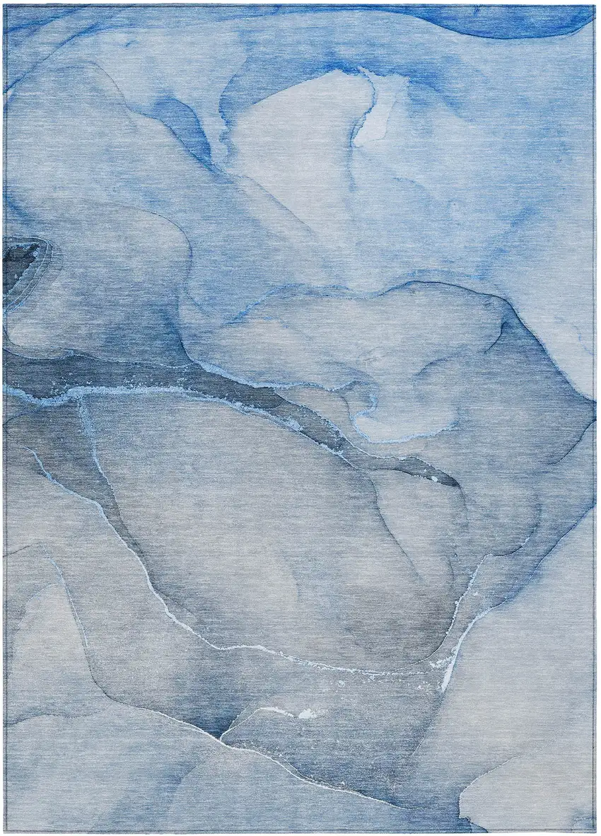 Blue Abstract Washable Non Skid Indoor Outdoor Area Rug Photo 2